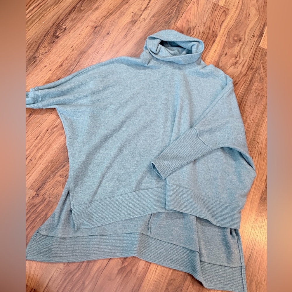 Cozy Blue Turtleneck Poncho oversized